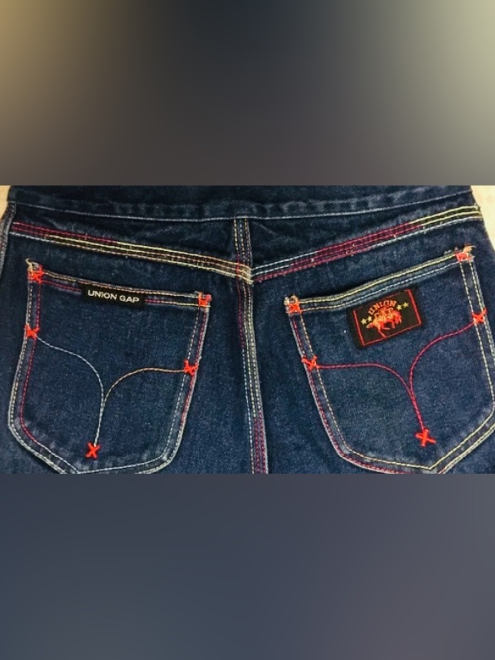 American True Vintage High-Rise “Union Gap” Jeans* Rainbow Red Triple Stitch/XL - Picture 1 of 6